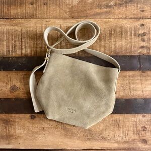 Margot New York Kaye Mini Bucket Suede Gray Leather Crossbody Adjustable Strap